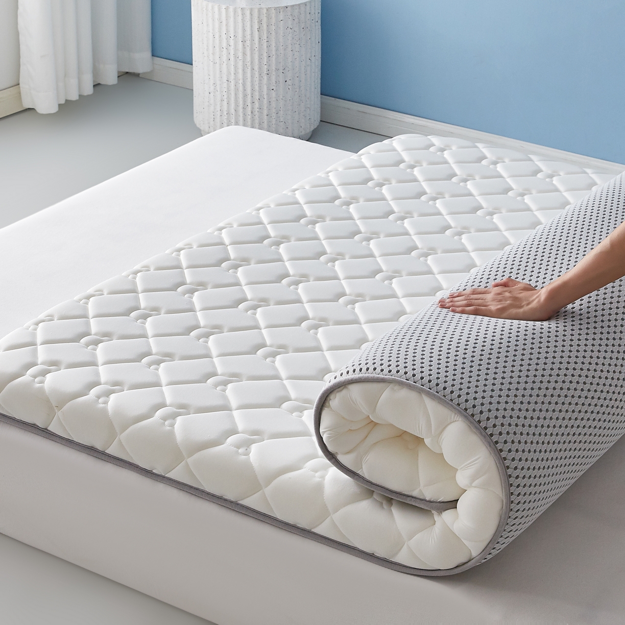 91家纺网 家纺一手货源 找家纺 优莱床垫 2026新款乳胶抗压棉立体床垫垫子 乳胶抗压棉小熊单边白