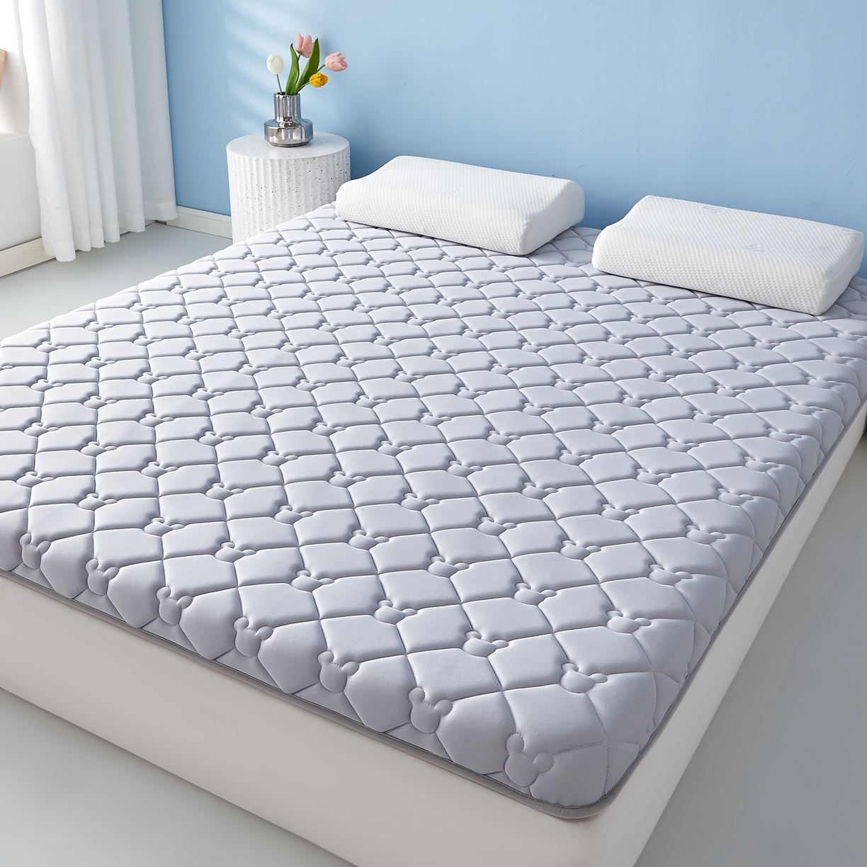 91家纺网 家纺一手货源 找家纺 优莱床垫 2026新款乳胶抗压棉立体床垫垫子 乳胶抗压棉小熊单边灰