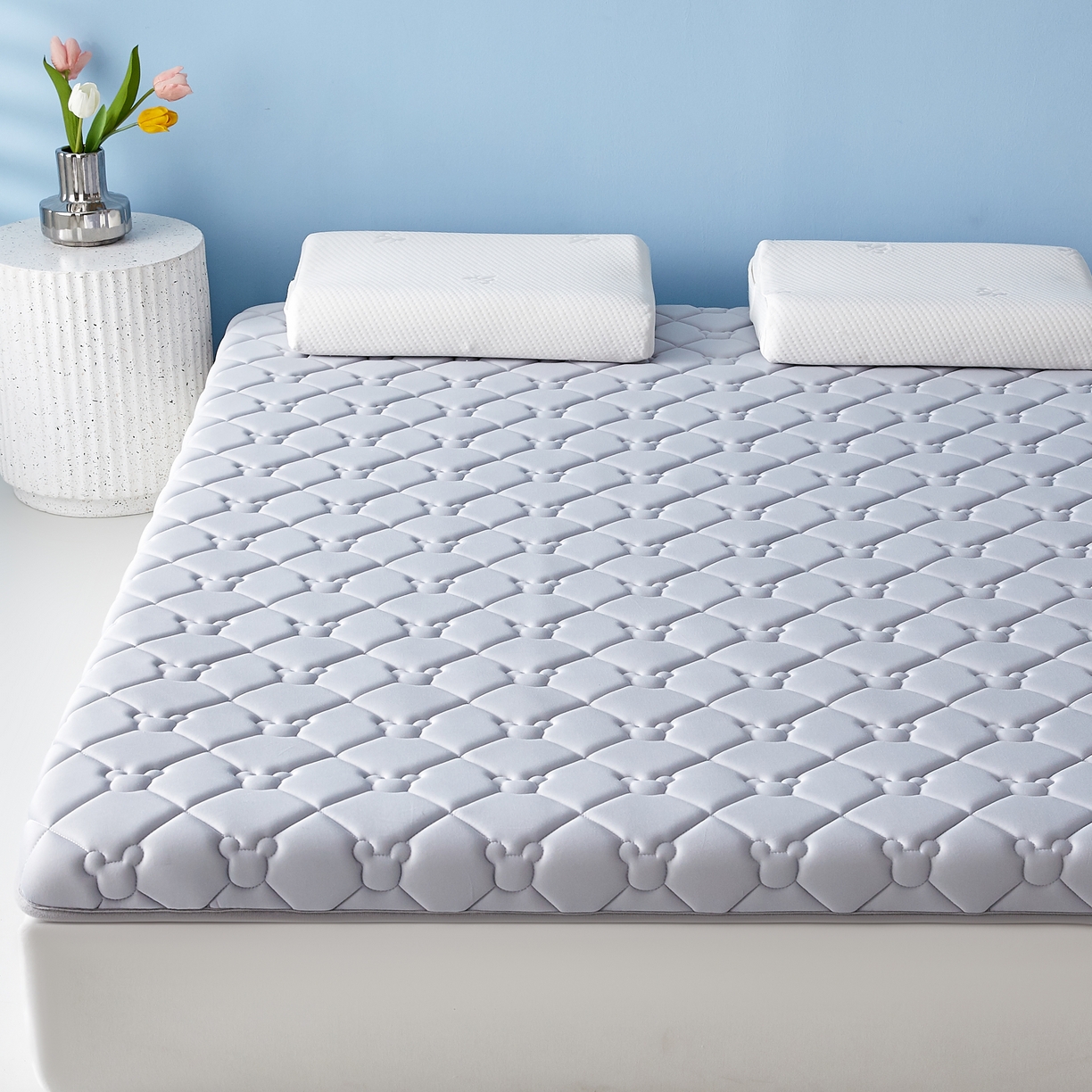 91家纺网 家纺一手货源 找家纺 优莱床垫 2026新款乳胶抗压棉立体床垫垫子 乳胶抗压棉小熊单边灰