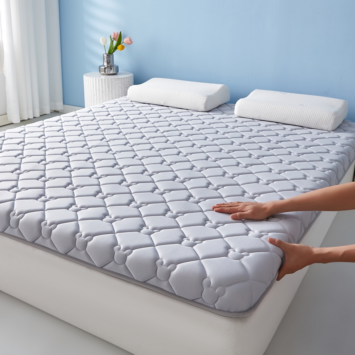 91家纺网 家纺一手货源 找家纺 优莱床垫 2026新款乳胶抗压棉立体床垫垫子 乳胶抗压棉小熊单边灰