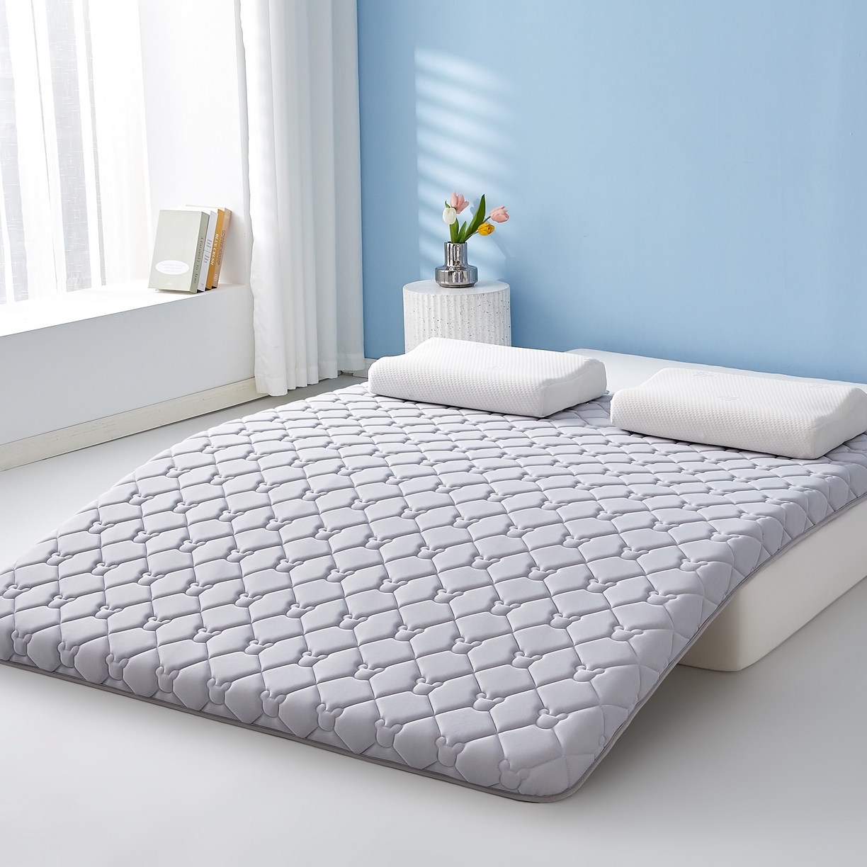 91家纺网 家纺一手货源 找家纺 优莱床垫 2026新款乳胶抗压棉立体床垫垫子 乳胶抗压棉小熊单边灰