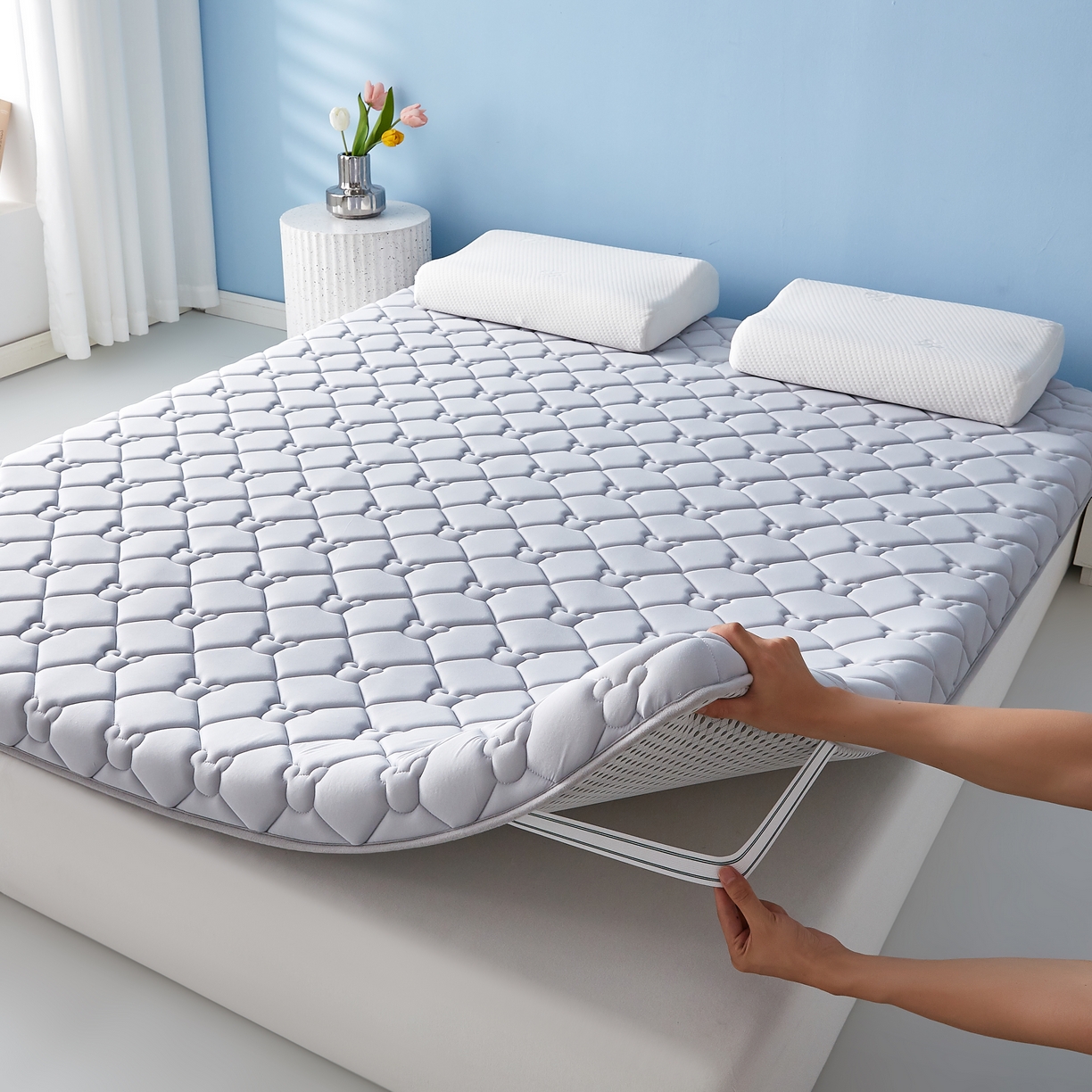 91家纺网 家纺一手货源 找家纺 优莱床垫 2026新款乳胶抗压棉立体床垫垫子 乳胶抗压棉小熊单边灰