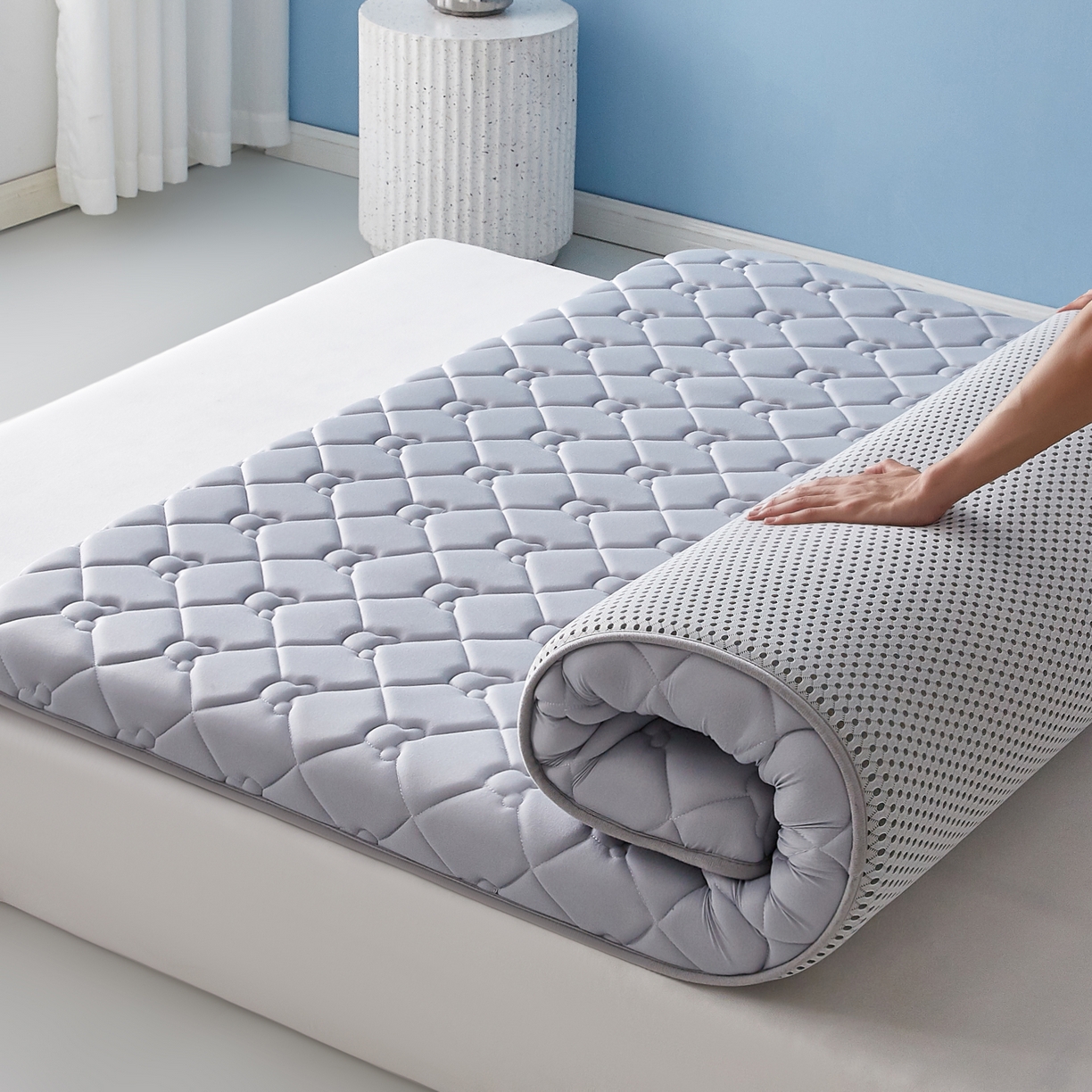 91家纺网 家纺一手货源 找家纺 优莱床垫 2026新款乳胶抗压棉立体床垫垫子 乳胶抗压棉小熊单边灰