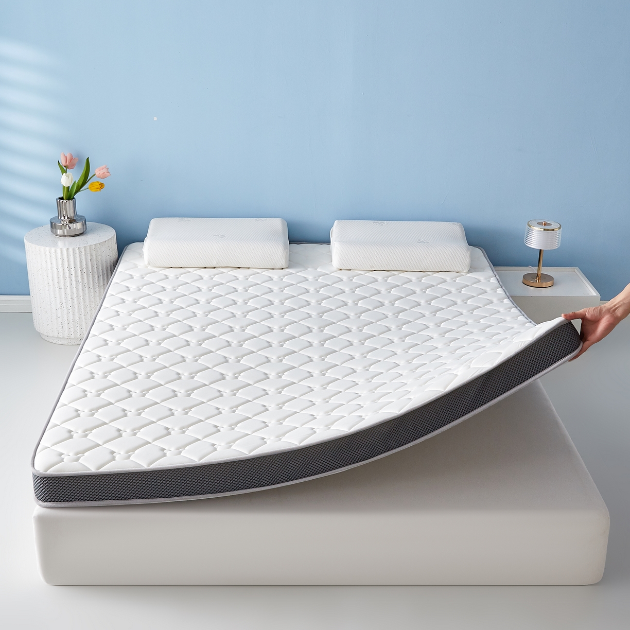 91家纺网 家纺一手货源 找家纺 优莱床垫 2026新款乳胶抗压棉立体床垫垫子 乳胶抗压棉小熊立体白