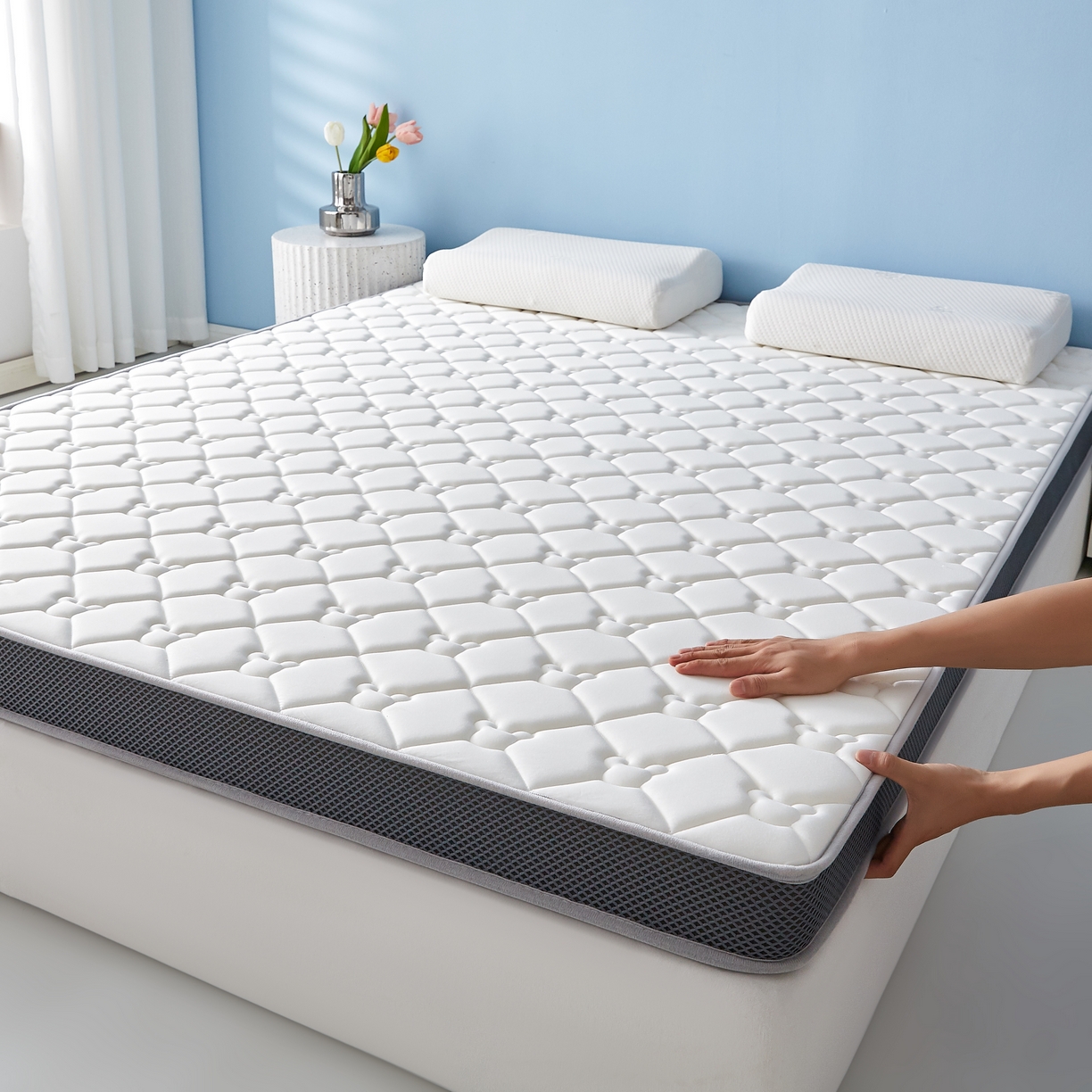 91家纺网 家纺一手货源 找家纺 优莱床垫 2026新款乳胶抗压棉立体床垫垫子 乳胶抗压棉小熊立体白