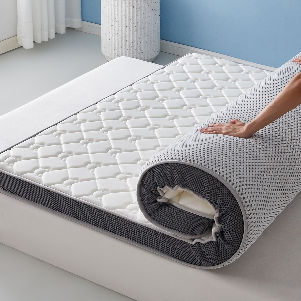 91家纺网 家纺一手货源 找家纺 优莱床垫 2026新款乳胶抗压棉立体床垫垫子 乳胶抗压棉小熊立体白