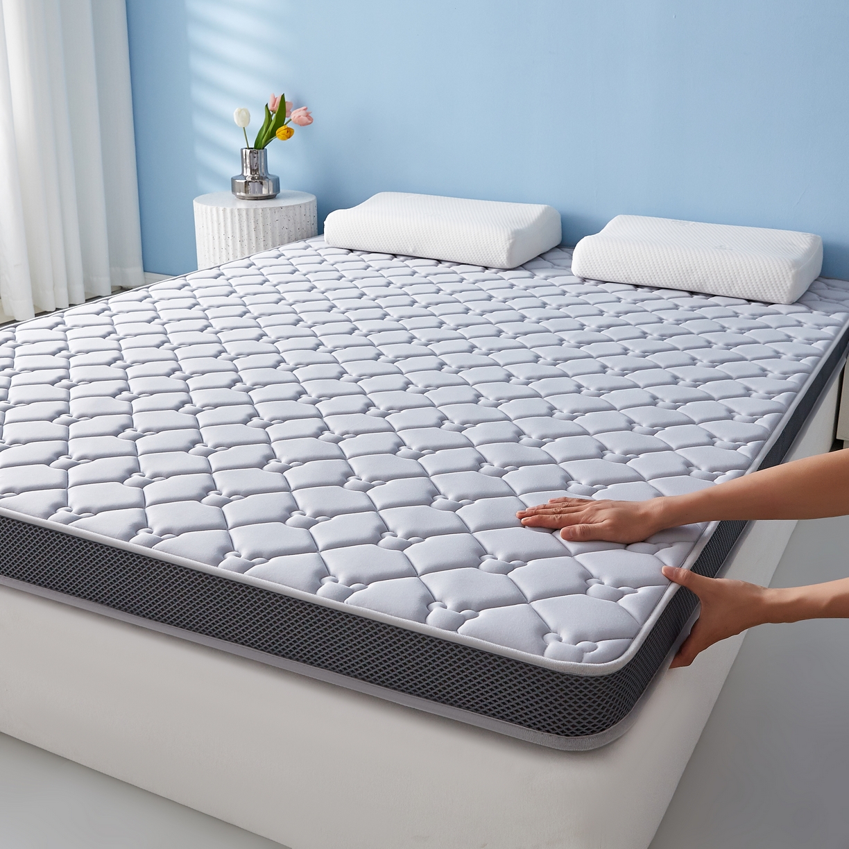 91家纺网 家纺一手货源 找家纺 优莱床垫 2026新款乳胶抗压棉立体床垫垫子 乳胶抗压棉小熊立体灰