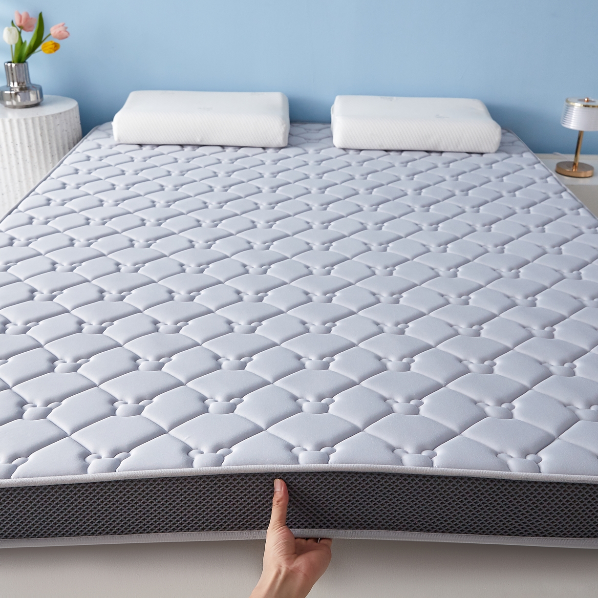 91家纺网 家纺一手货源 找家纺 优莱床垫 2026新款乳胶抗压棉立体床垫垫子 乳胶抗压棉小熊立体灰