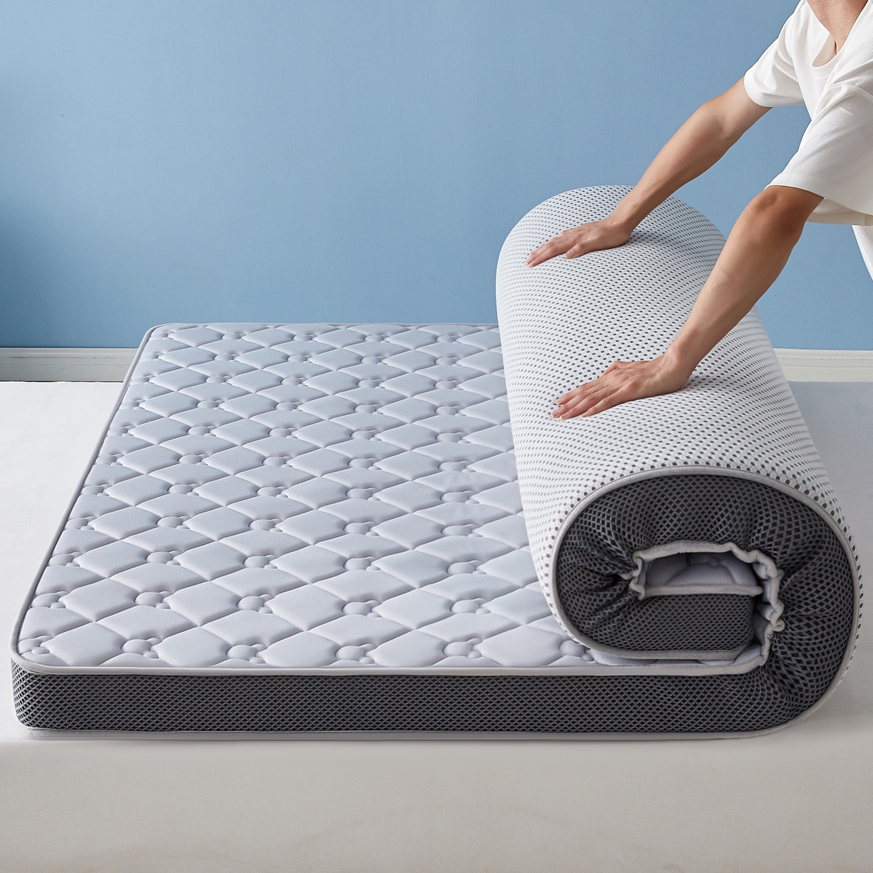 91家纺网 家纺一手货源 找家纺 优莱床垫 2026新款乳胶抗压棉立体床垫垫子 乳胶抗压棉小熊立体灰