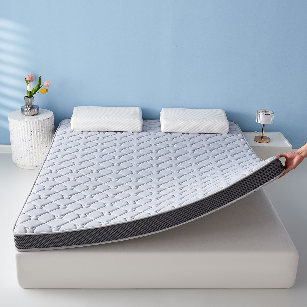 91家纺网 家纺一手货源 找家纺 优莱床垫 2026新款乳胶抗压棉立体床垫垫子 乳胶抗压棉小熊立体灰