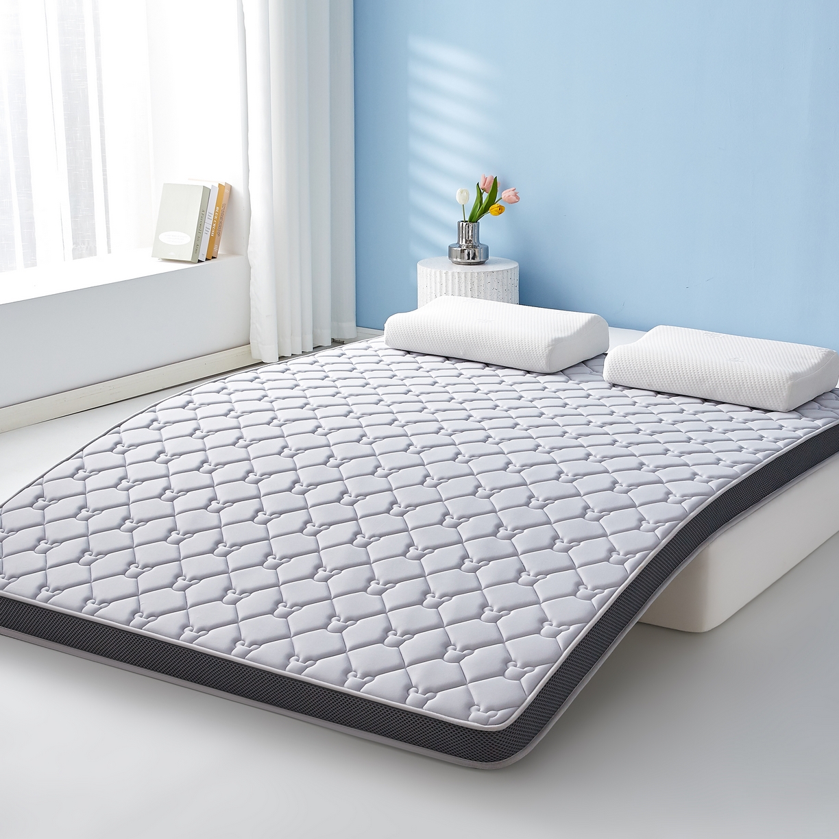 91家纺网 家纺一手货源 找家纺 优莱床垫 2026新款乳胶抗压棉立体床垫垫子 乳胶抗压棉小熊立体灰