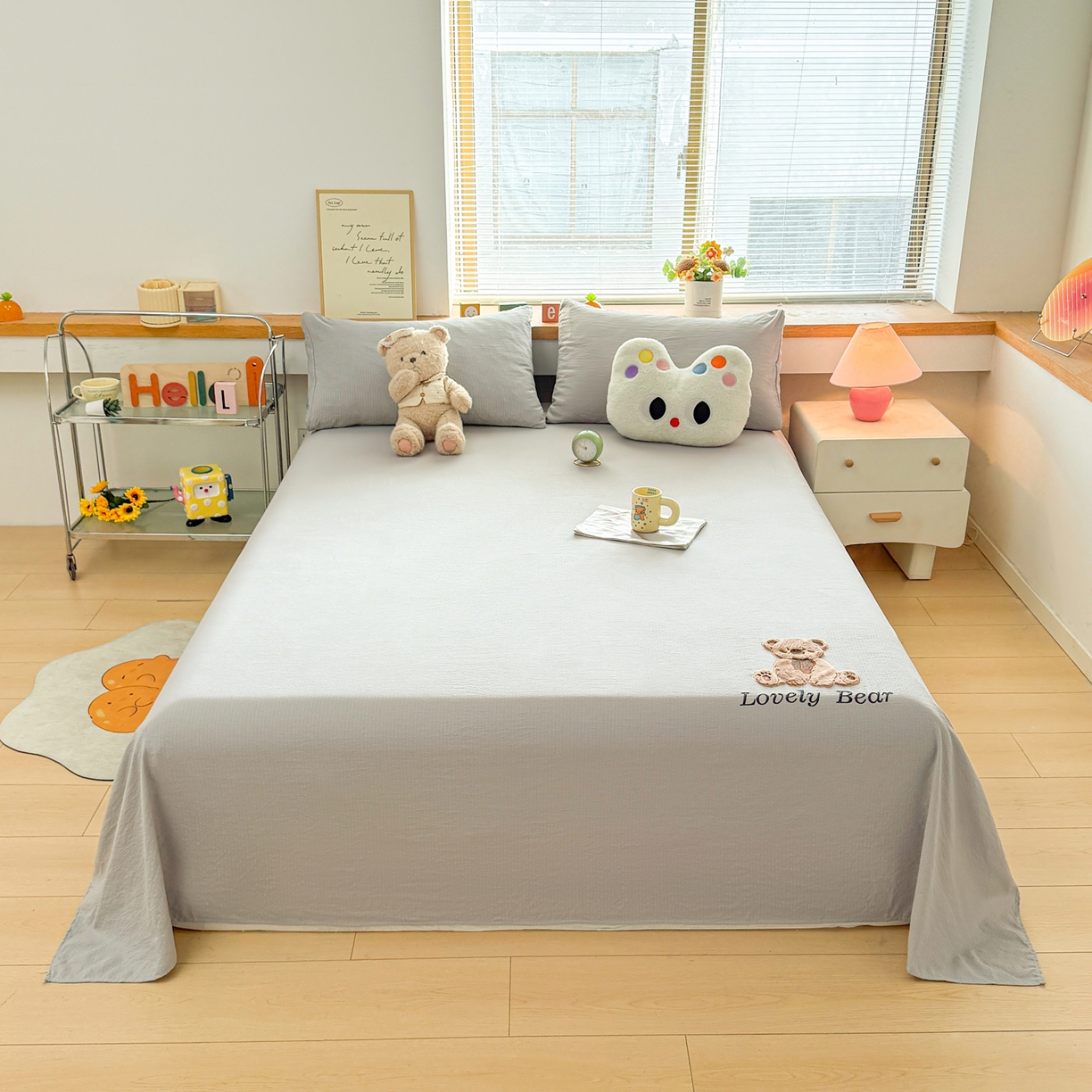 91家纺网 家纺一手货源 找家纺 （总）爱思凯家纺 2026新款皱皱纱卡通贴布绣-咖崽熊床单