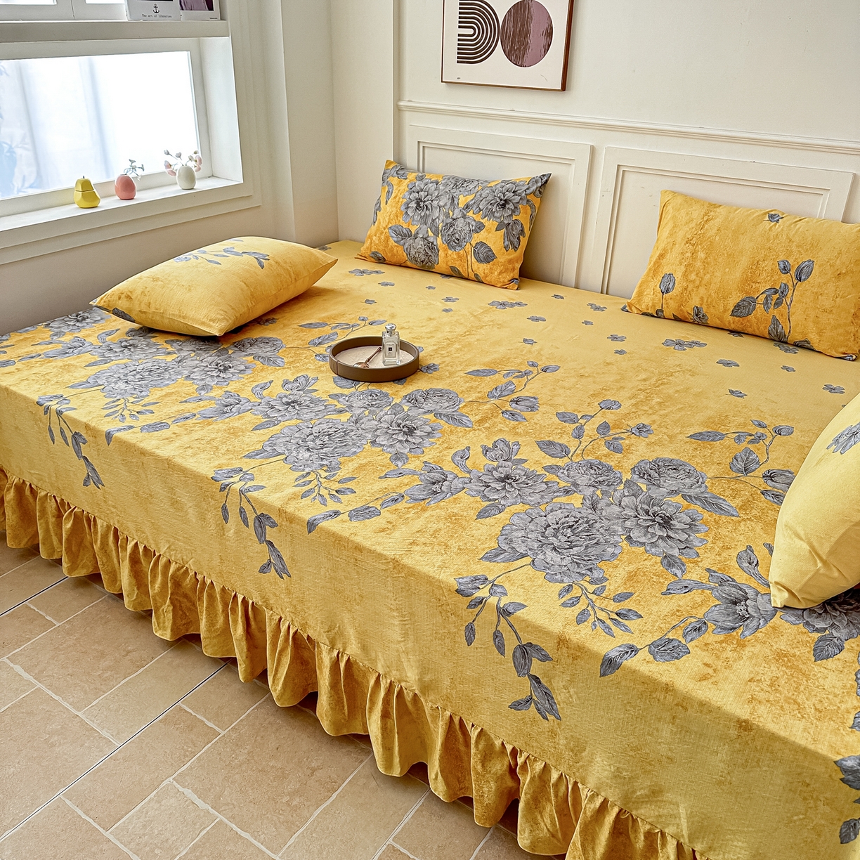 91家纺网 家纺一手货源 找家纺 手艺人家纺 2026新款米娅HDS01-米娅HDS07单层双层纱单层炕盖单品炕盖炕盖单件 米娅HDS07