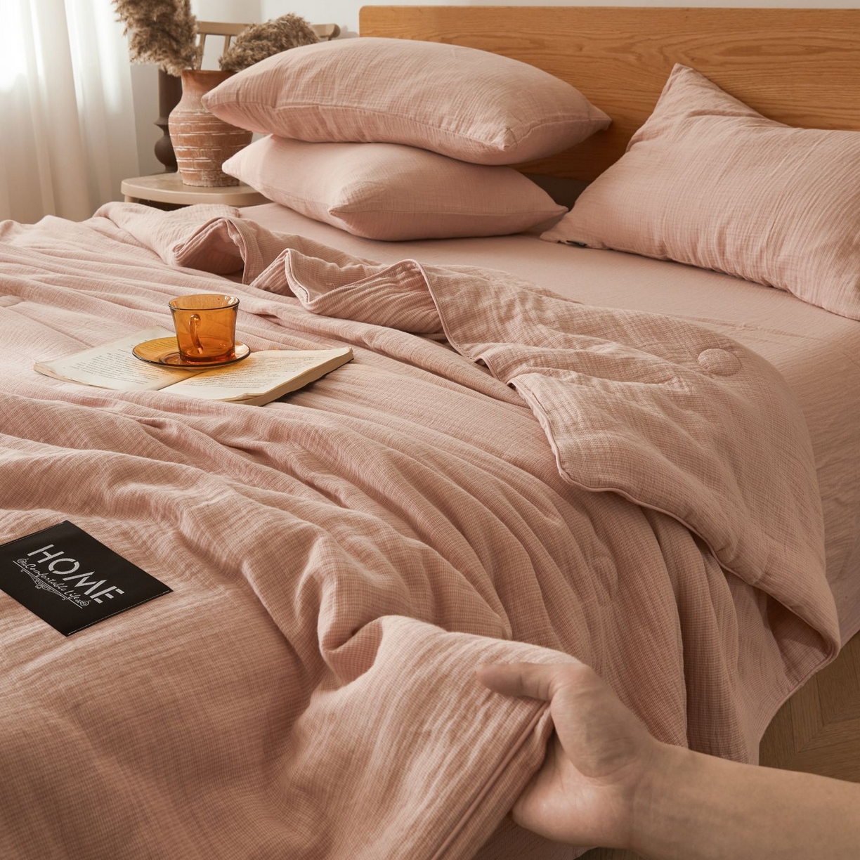 91家纺网 家纺一手货源 找家纺 （总）乐家毛巾被（工厂自产自销） 2026新款A类新疆长绒棉色织提花双层纱千鸟格系列夏被