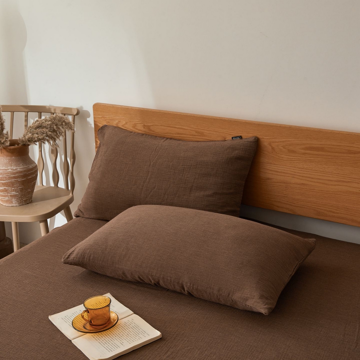 91家纺网 家纺一手货源 找家纺 乐家毛巾被（工厂自产自销） 2026新款A类新疆长绒棉色织提花双层纱千鸟格系列夏被 咖色