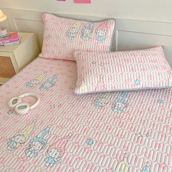 91家纺网 家纺一手货源 找家纺 柒月家居 2026新款小清新乳胶凉席三件套 豹纹精灵