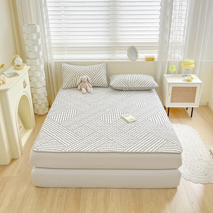 91家纺网 家纺一手货源 找家纺 柒月家居 2026新款小清新乳胶凉席三件套 格调