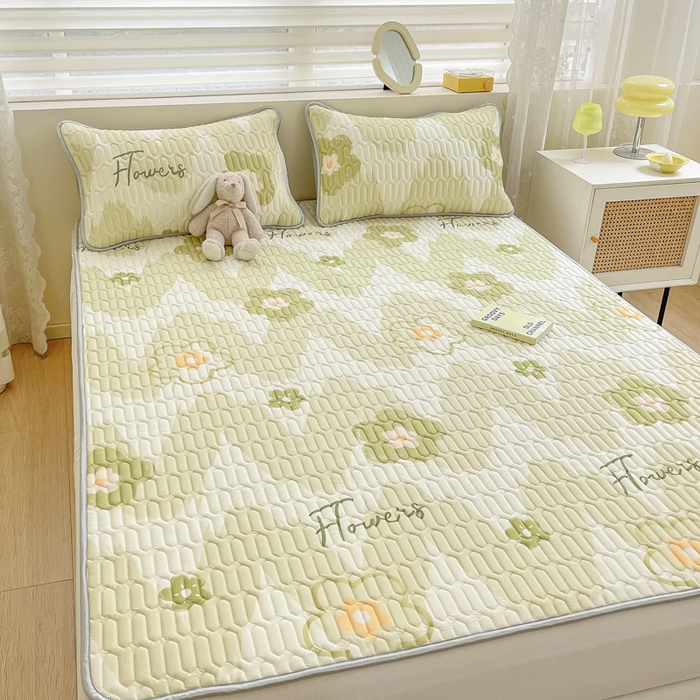 91家纺网 家纺一手货源 找家纺 柒月家居 2026新款小清新乳胶凉席三件套 花季