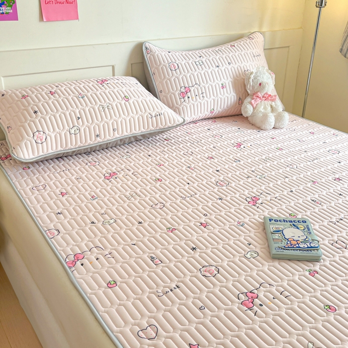 91家纺网 家纺一手货源 找家纺 柒月家居 2026新款小清新乳胶凉席三件套 简约甜喵