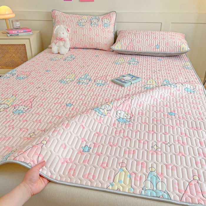 91家纺网 家纺一手货源 找家纺 柒月家居 2026新款小清新乳胶凉席三件套 豹纹精灵