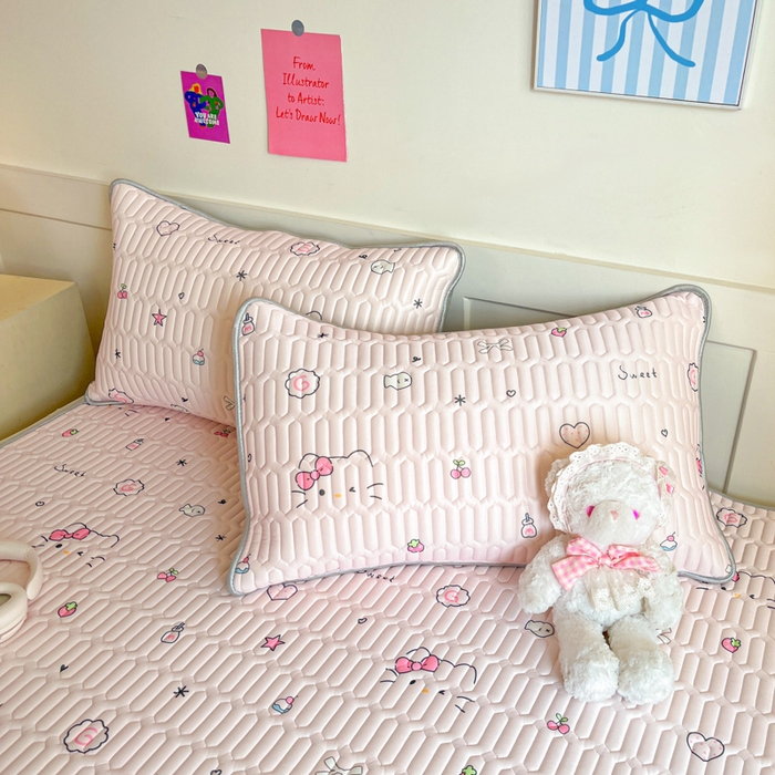 91家纺网 家纺一手货源 找家纺 柒月家居 2026新款小清新乳胶凉席三件套 简约甜喵