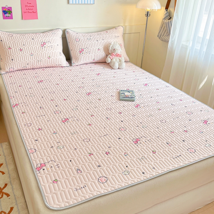 91家纺网 家纺一手货源 找家纺 柒月家居 2026新款小清新乳胶凉席三件套 简约甜喵