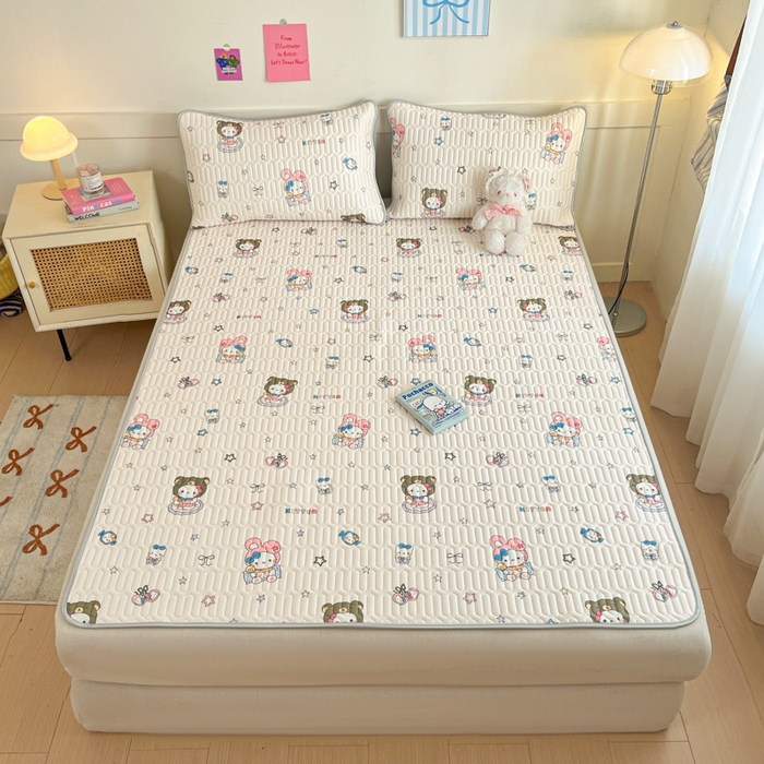 91家纺网 家纺一手货源 找家纺 柒月家居 2026新款小清新乳胶凉席三件套 甜酷星兔