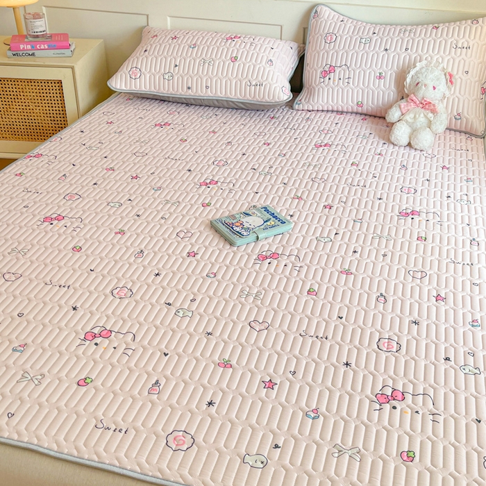 91家纺网 家纺一手货源 找家纺 柒月家居 2026新款小清新乳胶凉席三件套 简约甜喵