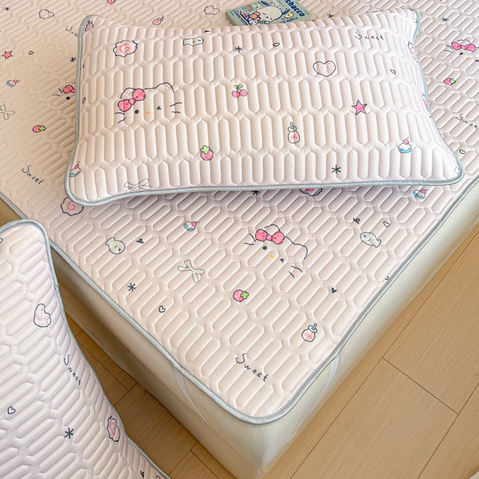 91家纺网 家纺一手货源 找家纺 柒月家居 2026新款小清新乳胶凉席三件套 简约甜喵