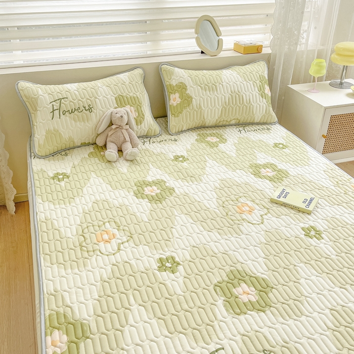 91家纺网 家纺一手货源 找家纺 柒月家居 2026新款小清新乳胶凉席三件套 花季