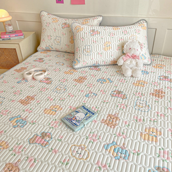 91家纺网 家纺一手货源 找家纺 柒月家居 2026新款小清新乳胶凉席三件套 碎花派对