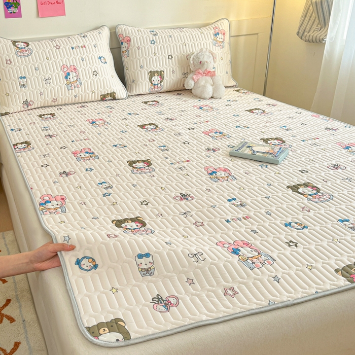 91家纺网 家纺一手货源 找家纺 柒月家居 2026新款小清新乳胶凉席三件套 甜酷星兔