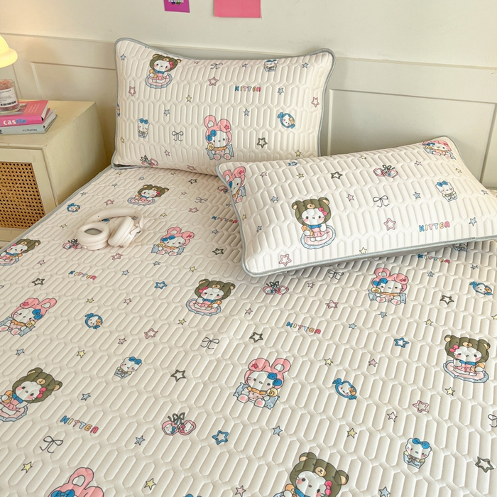 91家纺网 家纺一手货源 找家纺 柒月家居 2026新款小清新乳胶凉席三件套 甜酷星兔