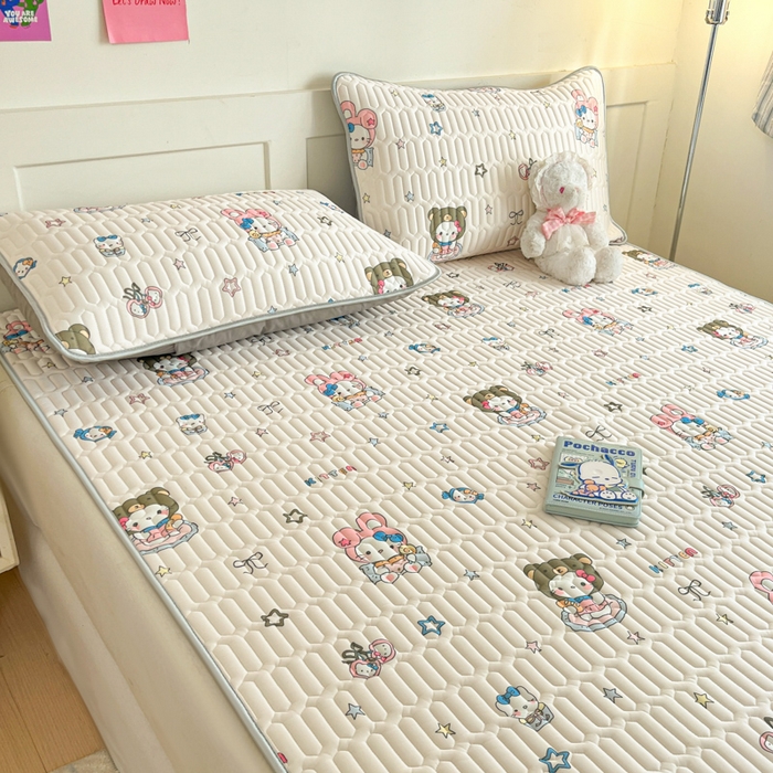 91家纺网 家纺一手货源 找家纺 柒月家居 2026新款小清新乳胶凉席三件套 甜酷星兔