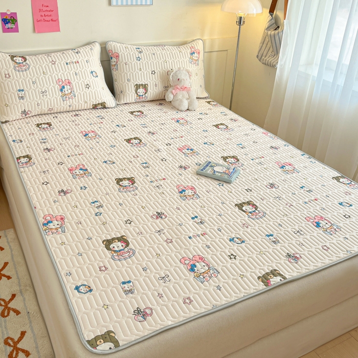 91家纺网 家纺一手货源 找家纺 柒月家居 2026新款小清新乳胶凉席三件套 甜酷星兔