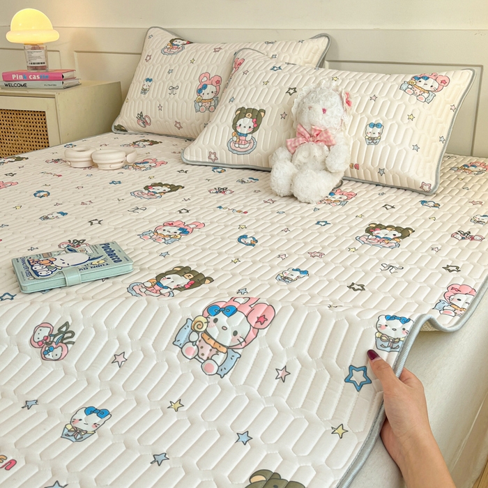 91家纺网 家纺一手货源 找家纺 柒月家居 2026新款小清新乳胶凉席三件套 甜酷星兔