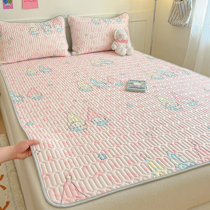 91家纺网 家纺一手货源 找家纺 柒月家居 2026新款小清新乳胶凉席三件套 豹纹精灵