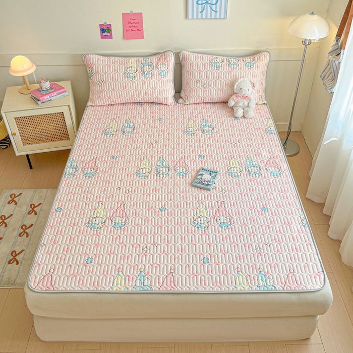 91家纺网 家纺一手货源 找家纺 柒月家居 2026新款小清新乳胶凉席三件套 豹纹精灵