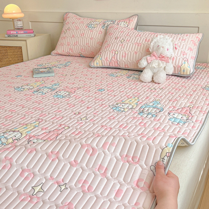 91家纺网 家纺一手货源 找家纺 柒月家居 2026新款小清新乳胶凉席三件套 豹纹精灵