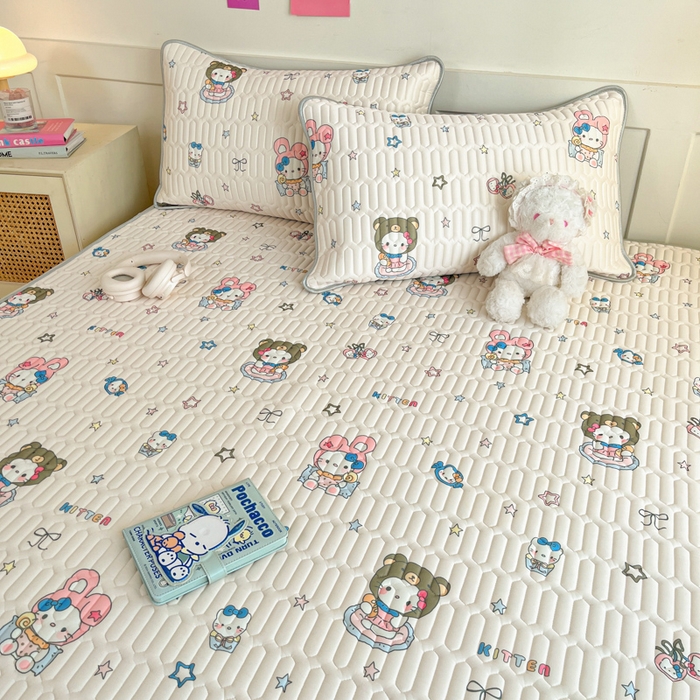 91家纺网 家纺一手货源 找家纺 柒月家居 2026新款小清新乳胶凉席三件套 甜酷星兔