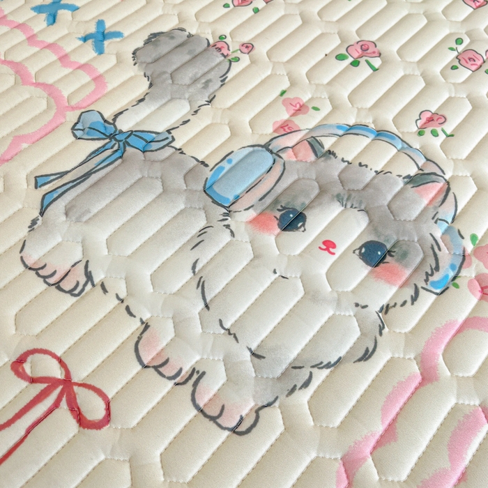 91家纺网 家纺一手货源 找家纺 柒月家居 2026新款小清新乳胶凉席三件套 奶盖猫咪