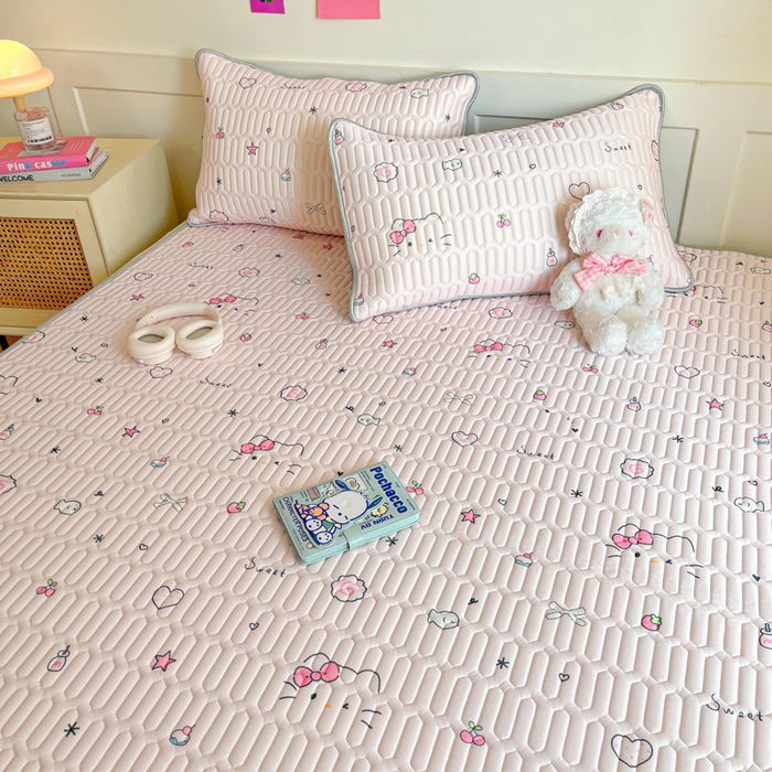 91家纺网 家纺一手货源 找家纺 柒月家居 2026新款小清新乳胶凉席三件套 简约甜喵