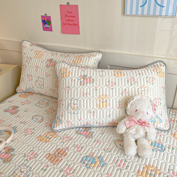 91家纺网 家纺一手货源 找家纺 柒月家居 2026新款小清新乳胶凉席三件套 碎花派对