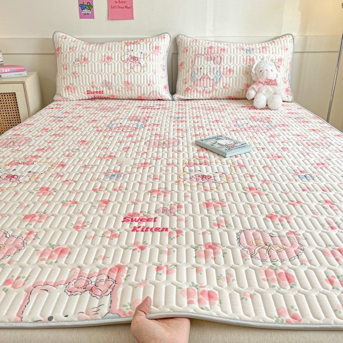 柒月家居 2026新款小清新乳胶凉席三件套 桃桃奶猫