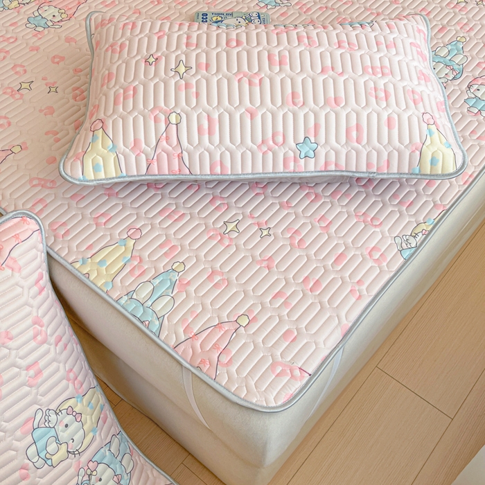 91家纺网 家纺一手货源 找家纺 柒月家居 2026新款小清新乳胶凉席三件套 豹纹精灵