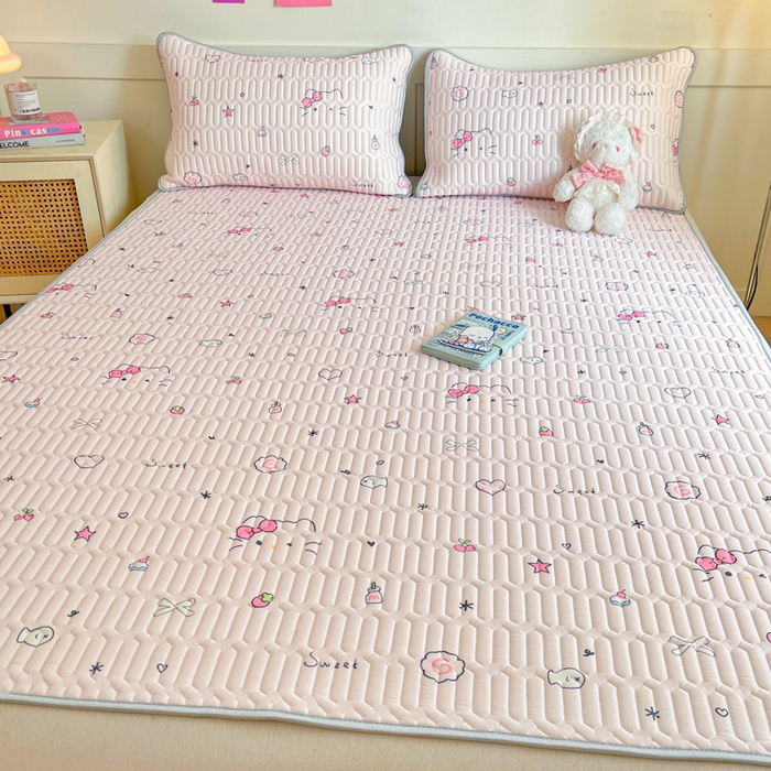 91家纺网 家纺一手货源 找家纺 柒月家居 2026新款小清新乳胶凉席三件套 简约甜喵