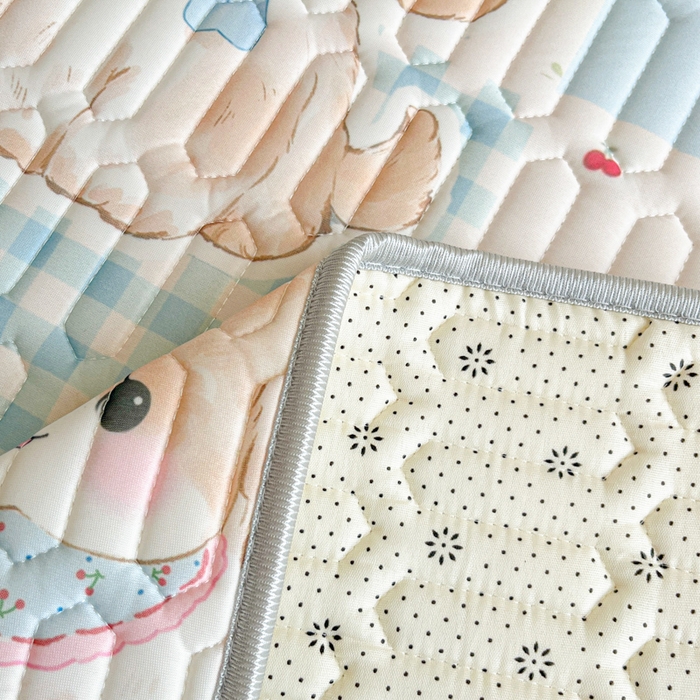 91家纺网 家纺一手货源 找家纺 柒月家居 2026新款小清新乳胶凉席三件套 蓝块汪仔