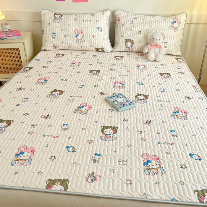 91家纺网 家纺一手货源 找家纺 柒月家居 2026新款小清新乳胶凉席三件套 甜酷星兔