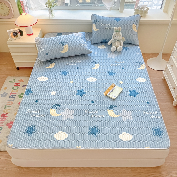 91家纺网 家纺一手货源 找家纺 柒月家居 2026新款小清新乳胶凉席三件套 星星月亮