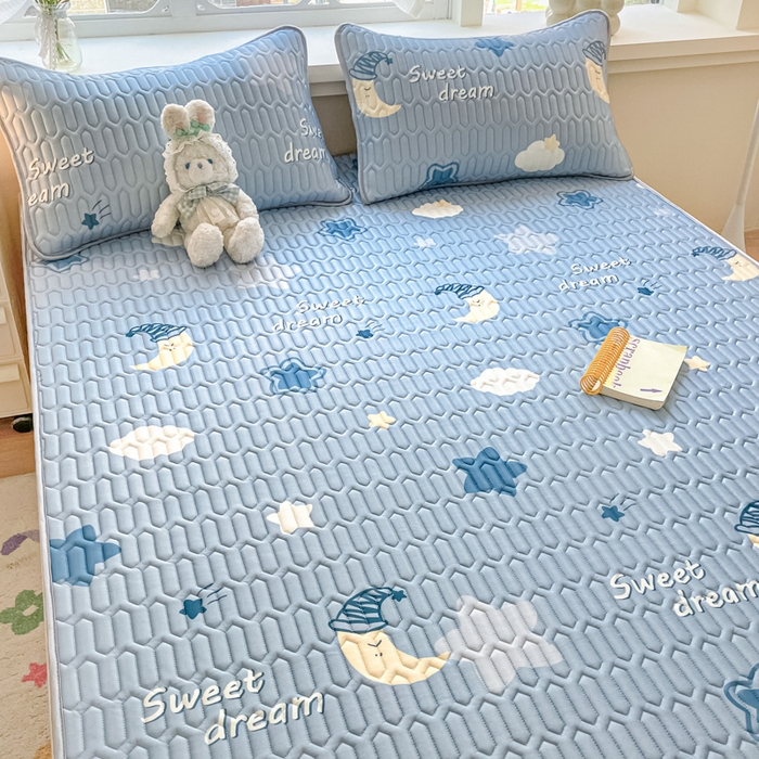 91家纺网 家纺一手货源 找家纺 柒月家居 2026新款小清新乳胶凉席三件套 星星月亮